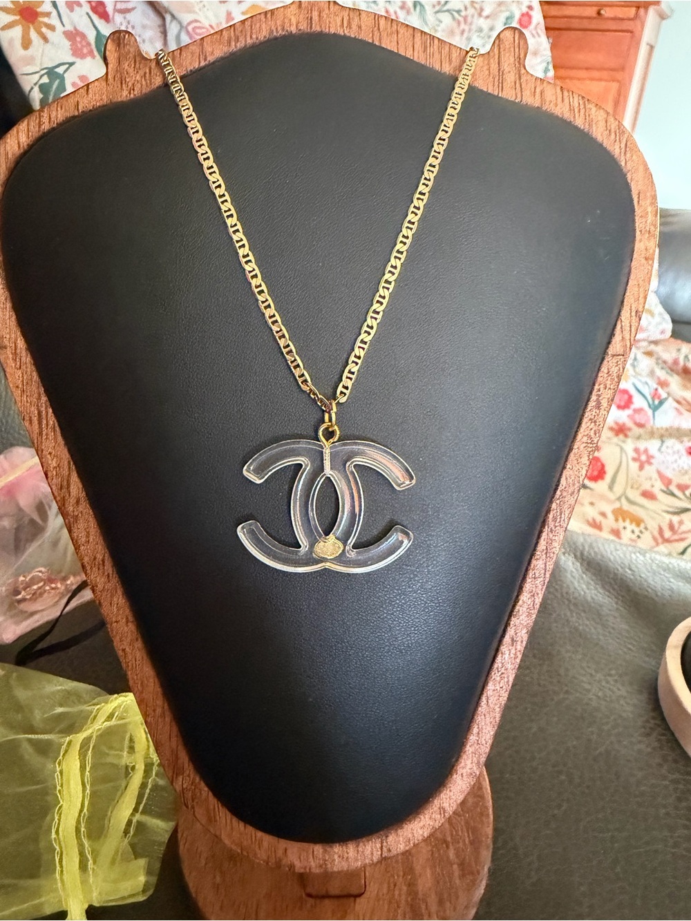 Gold-Tone Clear Logo Pendant Necklace - Gold